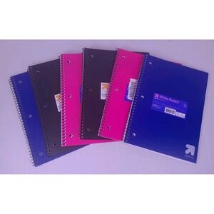 Set Of 6 Up & Up Wide Ruled Notebooks, 70 Sheets, Hot Pink, Black, Blue
